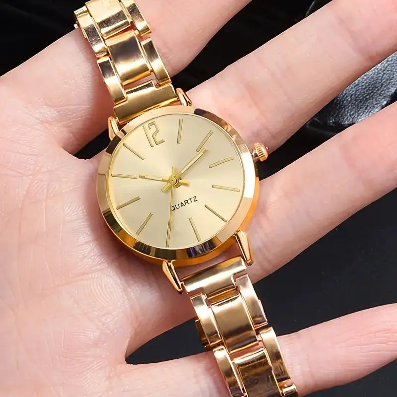 Watch and Shiny LOVE Bracelet Set, Stainless Steel Strap