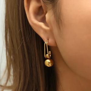 Golden Round Bead Earrings - Hypoallergenic Stainless Steel