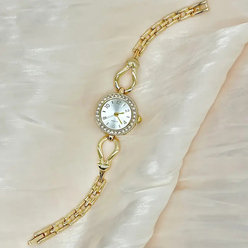 Women'S Quartz Watch with Rhinestone Accents, Round Zinc Alloy Case & Chain