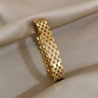 Steel Multi-Layer Oval Geometric Bangle Bracelet - Golden-Tone Unisex Jewelry