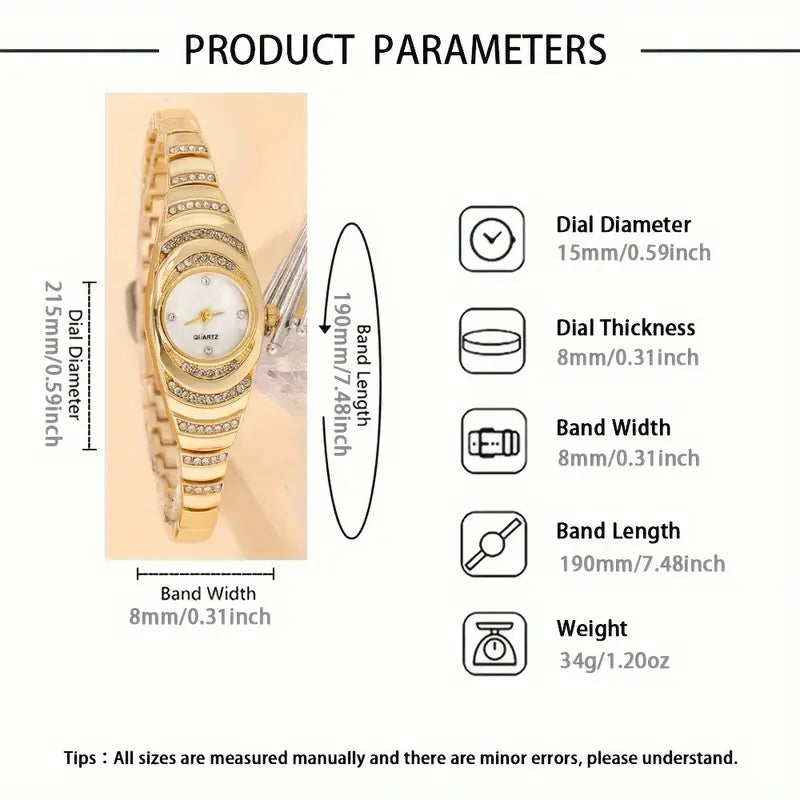 Elegant Women's Golden-Tone Quartz Watch with Sparkling Rhinestone Band