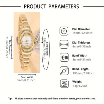 Elegant Women's Golden-Tone Quartz Watch with Sparkling Rhinestone Band