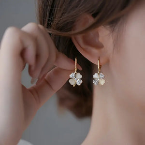 Rhinestone Clover Earrings for Women Elegant Women Golden Drop Earrings