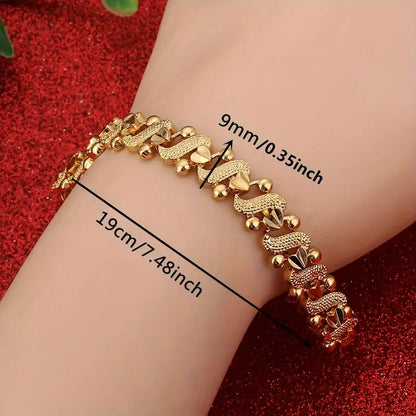 Golden Plated Heart Charm Bracelet, Elegant Boho Style Alloy Jewelry