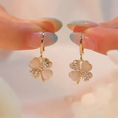 Rhinestone Clover Earrings for Women Elegant Women Golden Drop Earrings