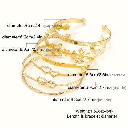 A Set Of Six Fashionable Golden Open Cuff Bracelets For Women