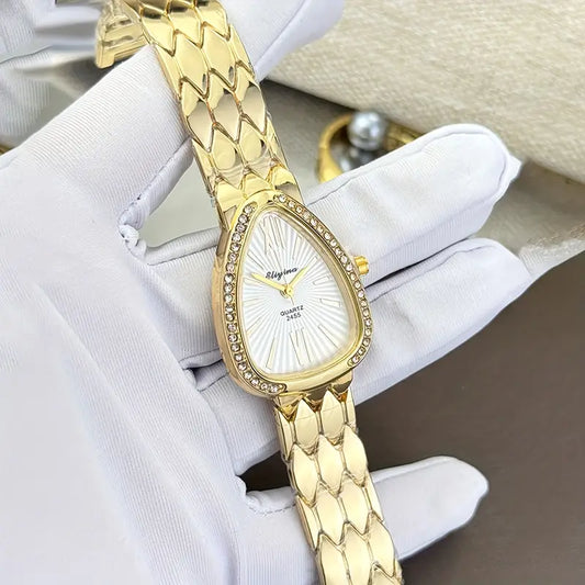 Elegant Snake chain wristwatch - Golden-Tone metal band, Quartz Movement Watch