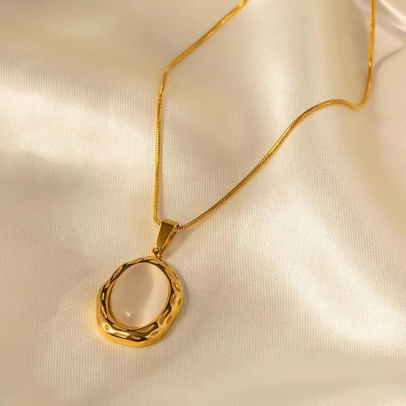 Stainless Steel Oval Pendant Necklace - Durable, Hypoallergenic