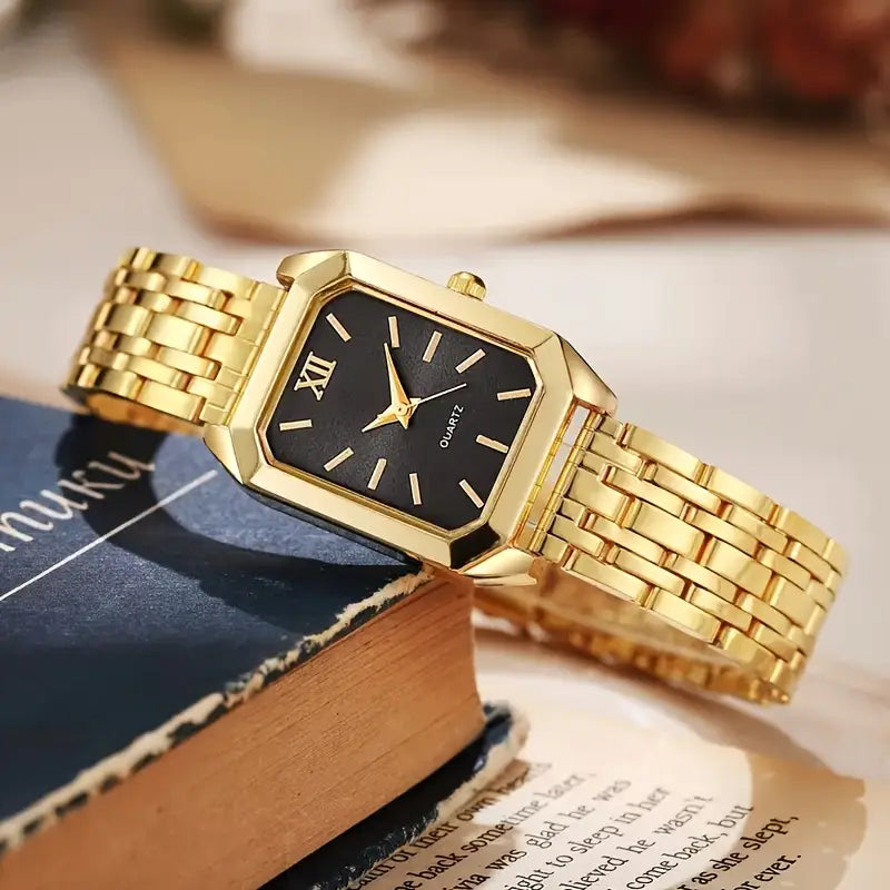 Luxury Women'S 2pcs Quartz Watch Set - Classic Square Dial