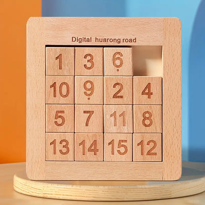 Wooden Brain Teaser Toy for Youngsters, Colorful Huarong Road Number Maze