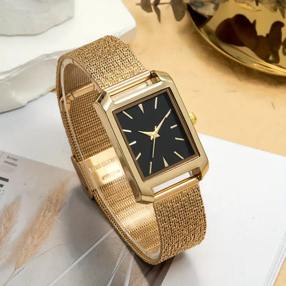 Elegant Women's Quartz Watch with Stainless Steel Band - Fashionable Square Dial