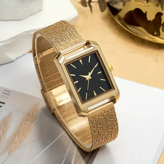 Elegant Women's Quartz Watch with Stainless Steel Band - Fashionable Square Dial