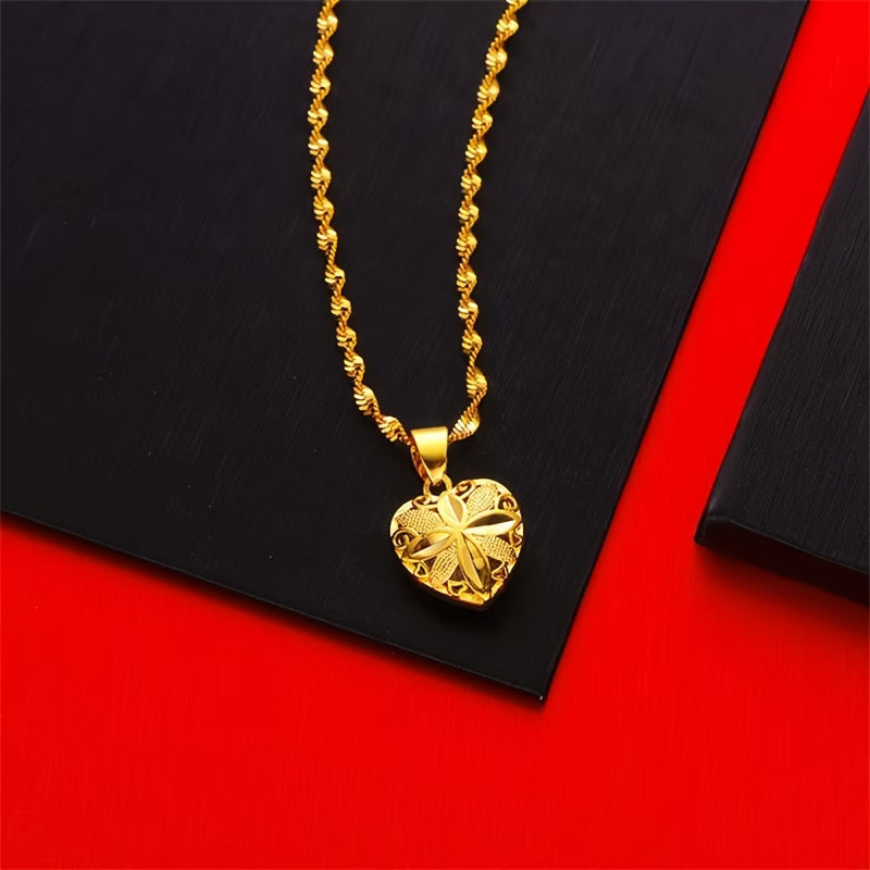 Women' Vintage Brass-Plated Heart Necklace - Ethnic Wave Chain Jewelry