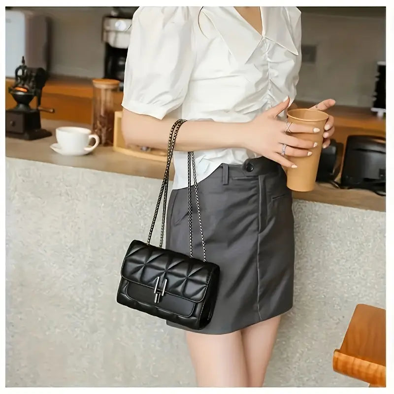 Stylish Black Mini Plaid Crossbody Bag with Adjustable Strap