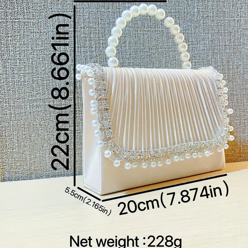 Elegant Pearl and Crystal Evening Clutch Bag - Large Capacity