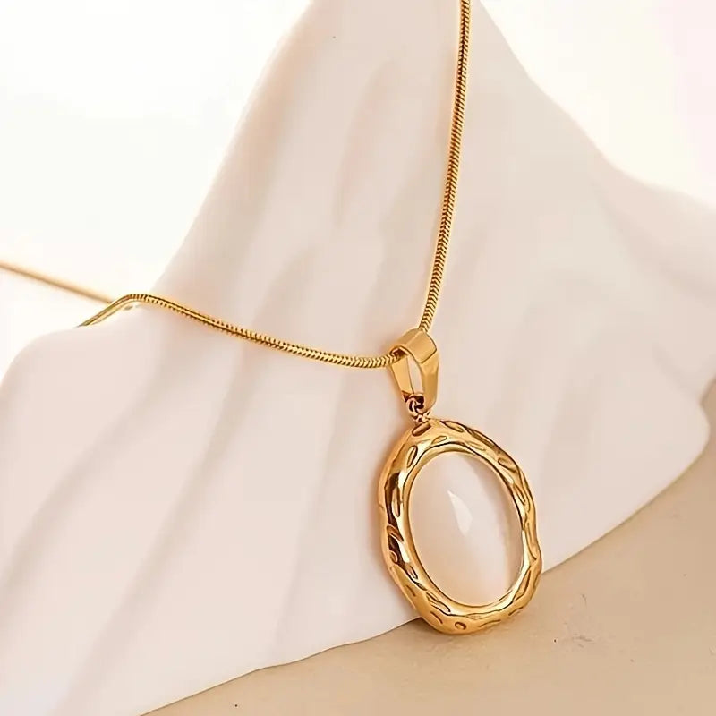 Stainless Steel Oval Pendant Necklace - Durable, Hypoallergenic