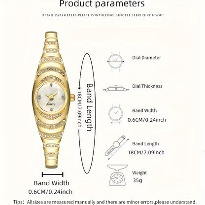 Elegant Women's Golden-Tone Quartz Watch with Sparkling Rhinestone Band
