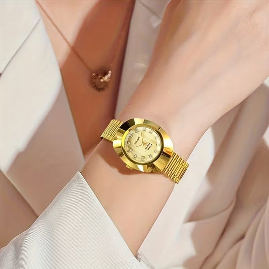 Elegant Golden-Tone Women's Watch with Stainless Steel Band