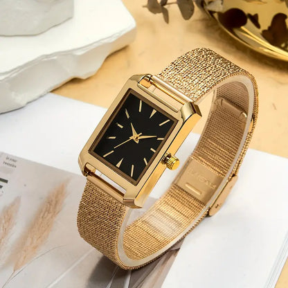 Elegant Women's Quartz Watch with Stainless Steel Band - Fashionable Square Dial