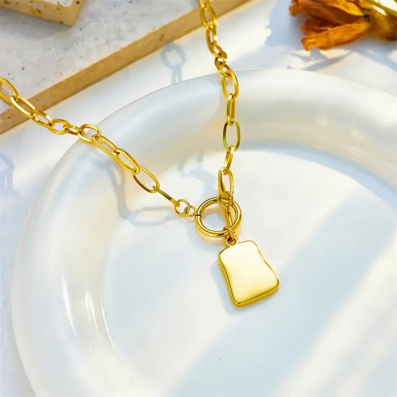 French Style Minimalist Golden-Tone Stainless Steel Square Imitation