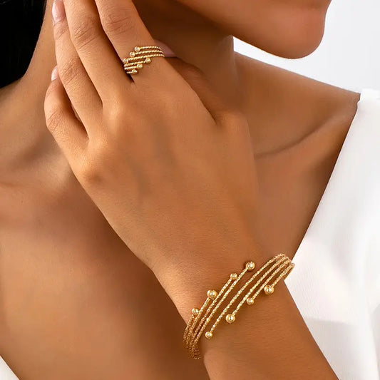 Chic Minimalist Beaded Women'S Bracelet and Ring Set
