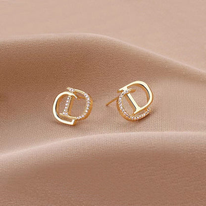 CD Letter Stud Earrings with Synthetic Zirconia