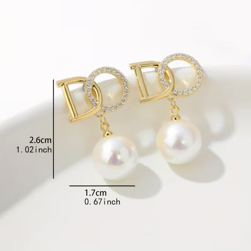 Unique English Letter With Imitation Pearl Pendant Stud Earrings Alloy