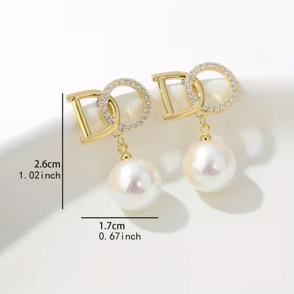 Unique English Letter With Imitation Pearl Pendant Stud Earrings Alloy