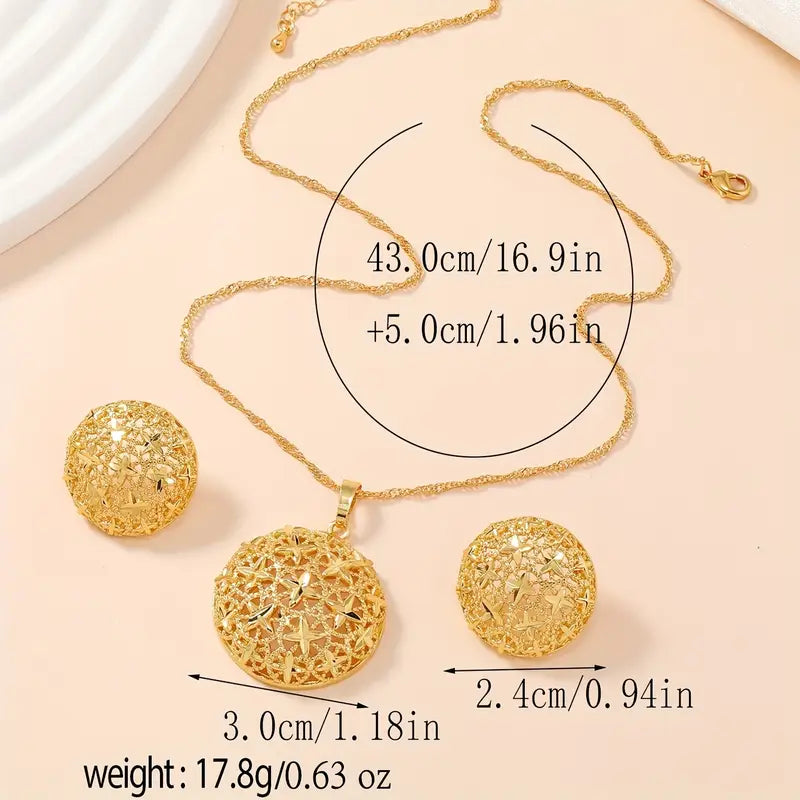Middle Eastern Dubai Chic Hollow-Out Sparkling Star Women's Jewelry Set