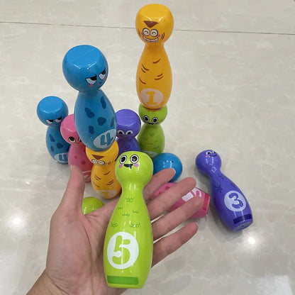 Bowling Toy Set with 2 Balls - Vibrant Cartoon Fun Expressions