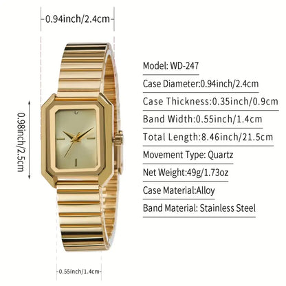 Golden Finish Jewelry| Elegant Women's Golden-Tone Square Watch