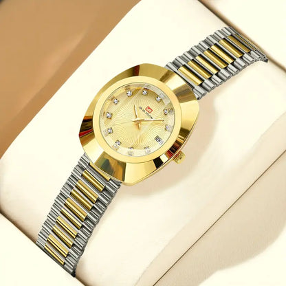 Women'S Quartz Watch with Golden Tone Case & Stainless Steel Band