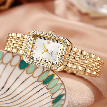 2pcs luxury Golden Women's watch set with bracelet and bangle