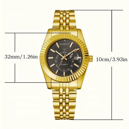 Elegant Women's Golden-Tone Stainless Steel Quartz Watch with Date Display