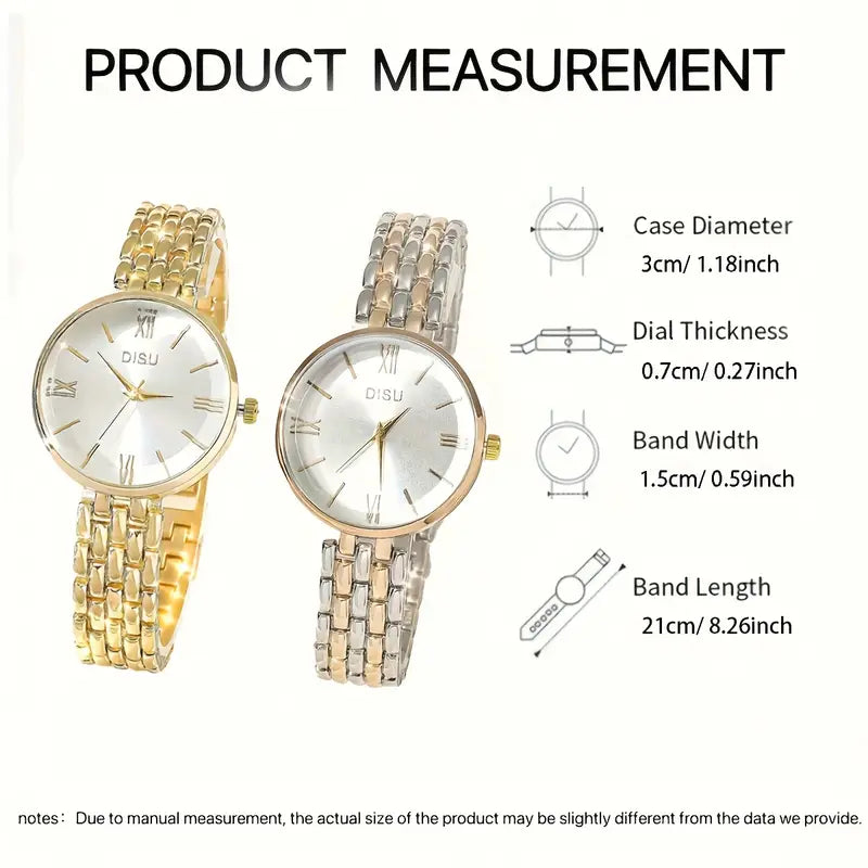 Women'S Quartz Watch with Roman Numerals - Golden-Tone Zinc Alloy Case & Bracelet
