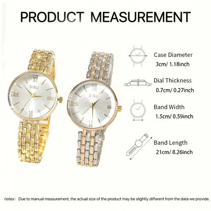 Women'S Quartz Watch with Roman Numerals - Golden-Tone Zinc Alloy Case & Bracelet