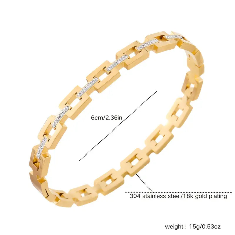 Elegant Infinity Bangle Bracelet - 18K Golden Plated, Rhinestone