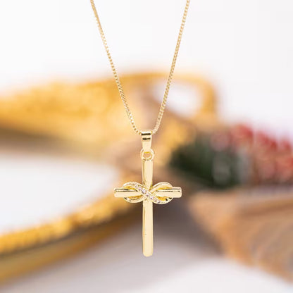 Golden Figure-8 Cross Pendant Necklace