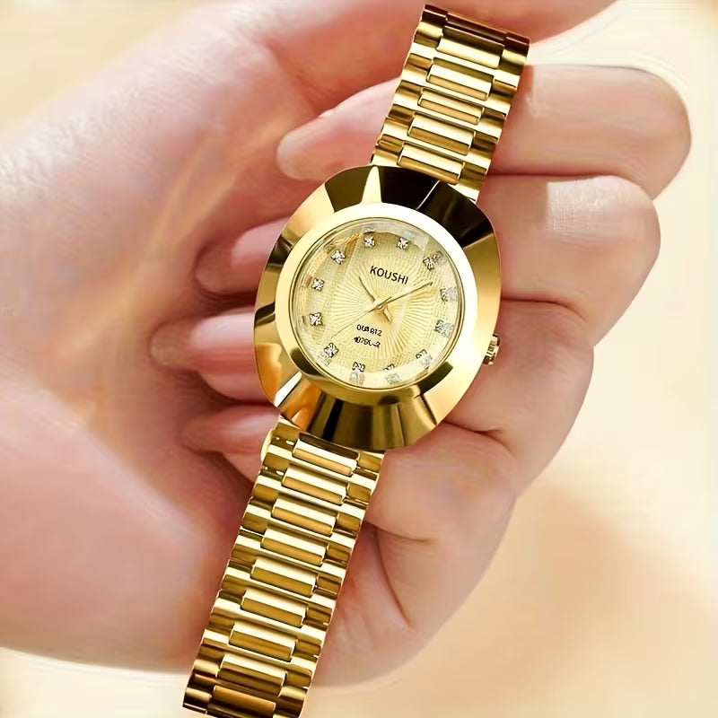 Elegant Golden-Tone Women's Watch with Stainless Steel Band