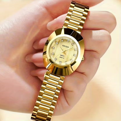 Elegant Golden-Tone Women's Watch with Stainless Steel Band