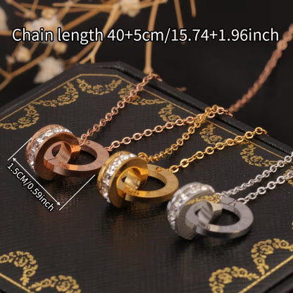 A Stainless Steel 18K Golden Plated Roman Numeral Double Circle Pendant