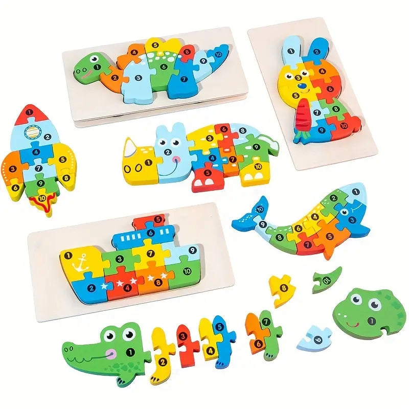 Wooden Puzzle for Kids - Fun Animal and Traffic Themed Interlocking Jigsaw