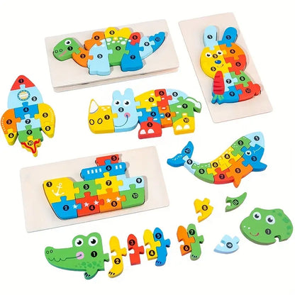 Wooden Puzzle for Kids - Fun Animal and Traffic Themed Interlocking Jigsaw