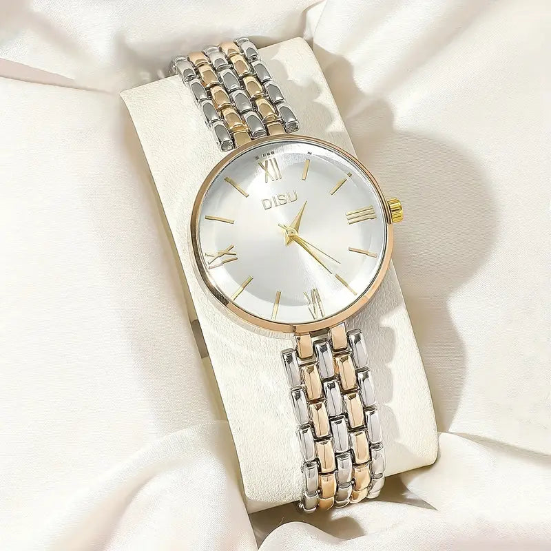 Women'S Quartz Watch with Roman Numerals - Golden-Tone Zinc Alloy Case & Bracelet