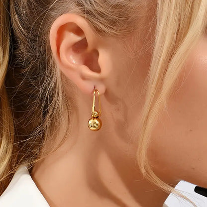 Golden Round Bead Earrings - Hypoallergenic Stainless Steel