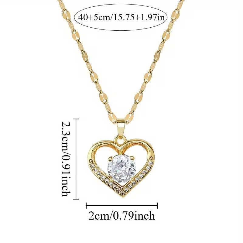 Stainless Steel -Inlaid Heart Pendant Necklace for Women