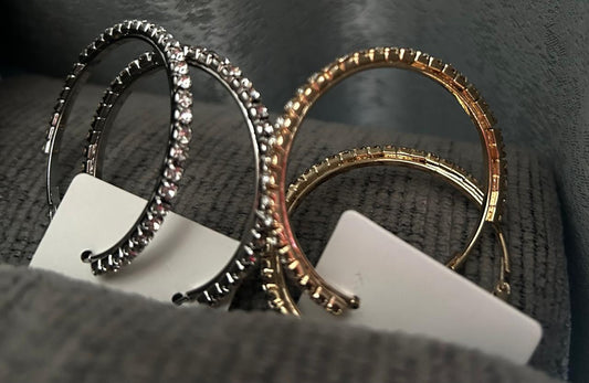 Easy Water Drop Rhinestone Exaggerated Medium Hoop Earrings