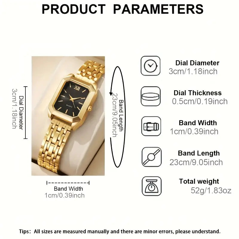 Luxury Women'S 2pcs Quartz Watch Set - Classic Square Dial