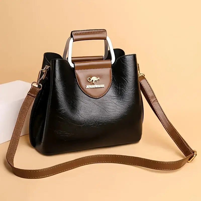 Vintage Style Synthetic Faux Leather Tote Bag with Adjustable Shoulder Strap