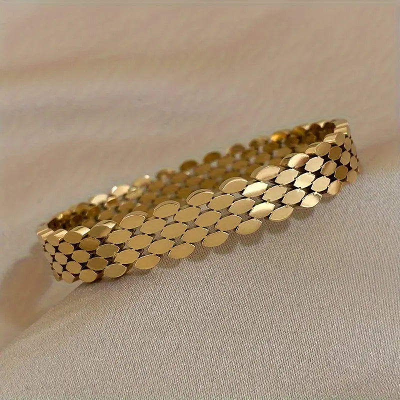 Steel Multi-Layer Oval Geometric Bangle Bracelet - Golden-Tone Unisex Jewelry